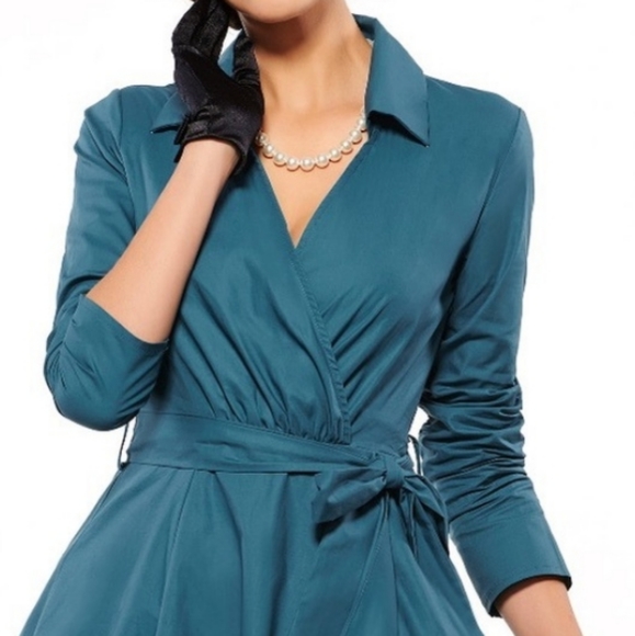 Retro Style Teal Fit and Flare Dress. - Picture 2 of 7